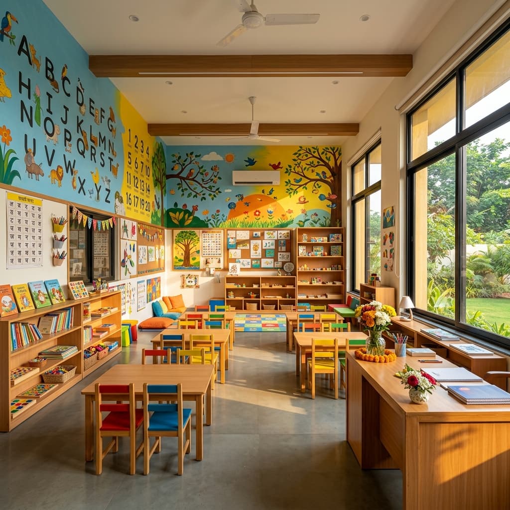 Parents visiting and evaluating a preschool in Chennai