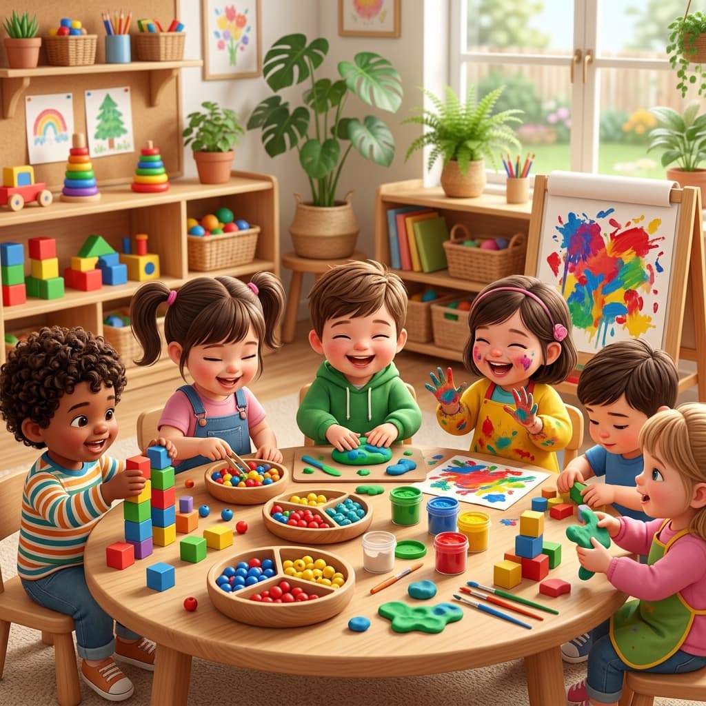 Preschool children engaged in hands-on play-based learning activities at Qurious Lil'Mindz